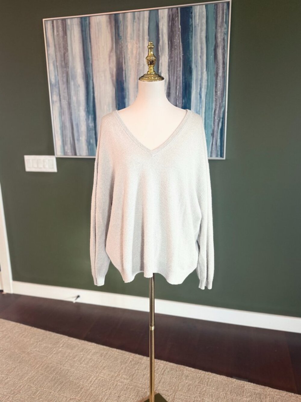 Jcrew 100% Cashmere Light Gray V Neck Lightweight Sweater